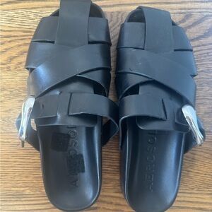 Aerosoles Black Slide Sandals with Silver Buckles